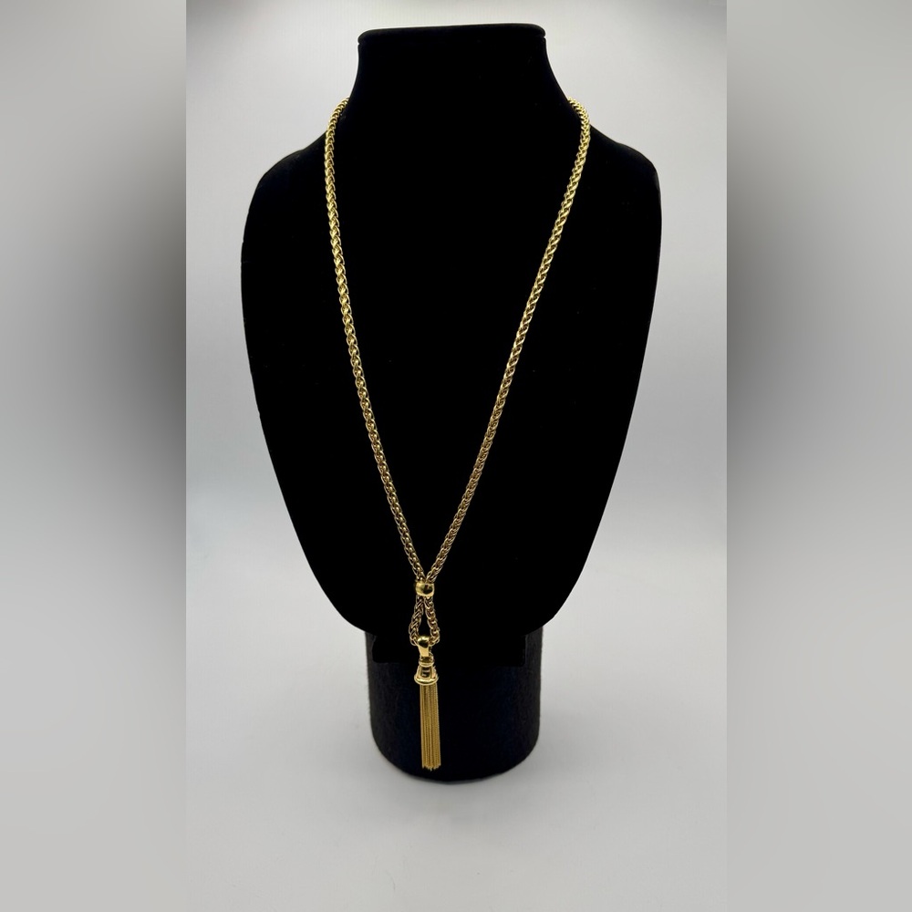 Vintage Gold Tassel Necklace 17” Long